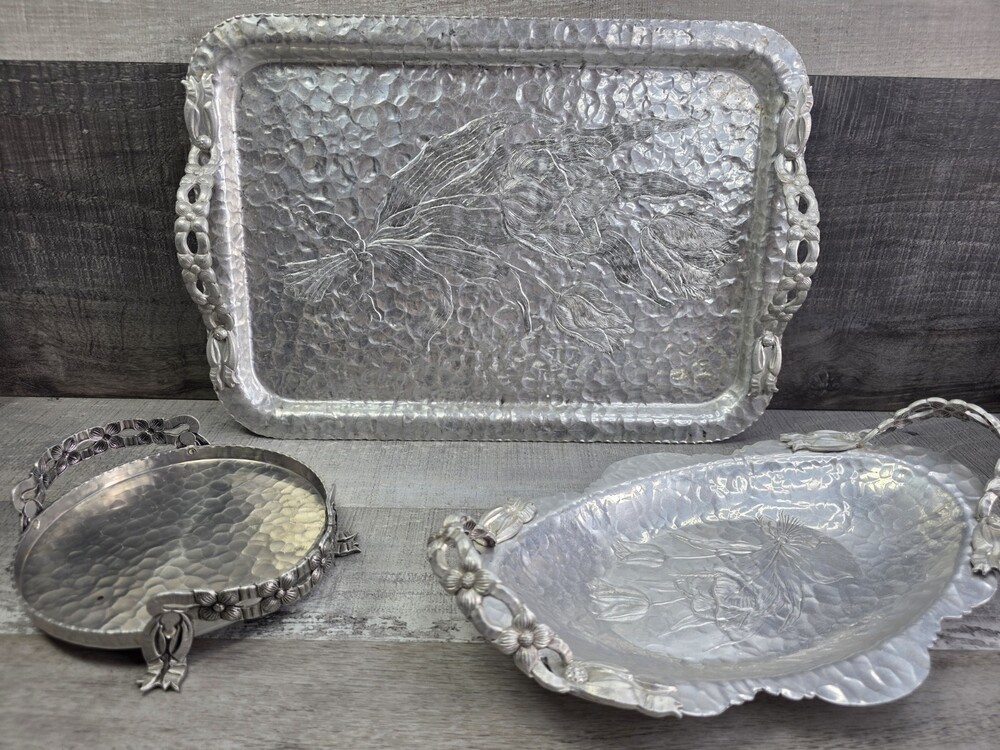 Vintage Rodney Kent 404 408 457 Hand Wrought Aluminum Tray Tulip Dogwood LOT b20